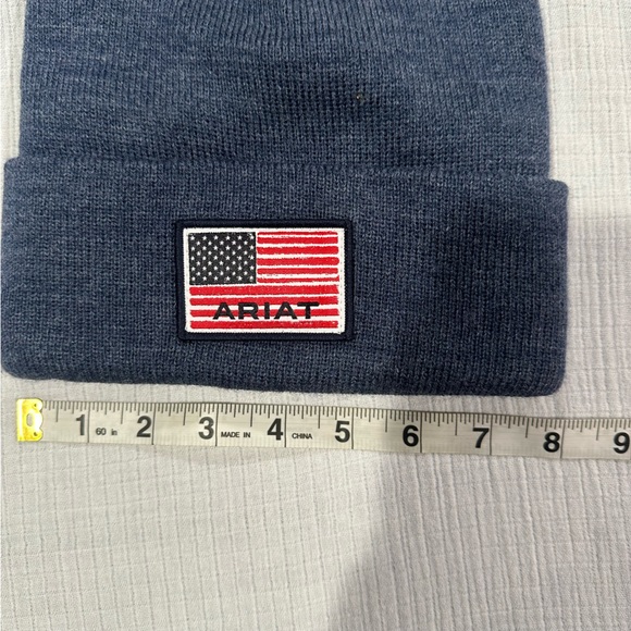 Ariat Navy Blue Beanie Hat with American Flag Patch - Picture 4 of 4